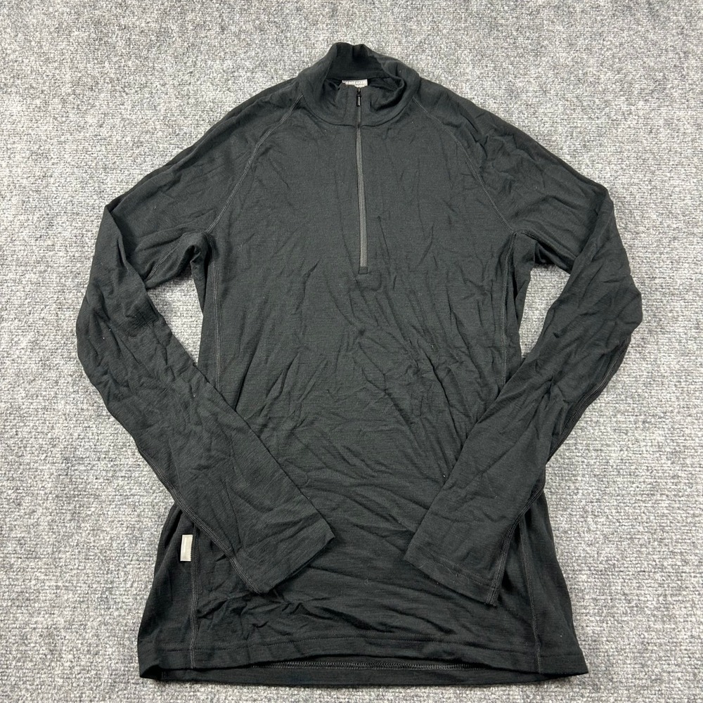 Icebreaker Everyday LS Half‎ Zip Mens L Black Merino Wool Base Layer Bodyfit 200